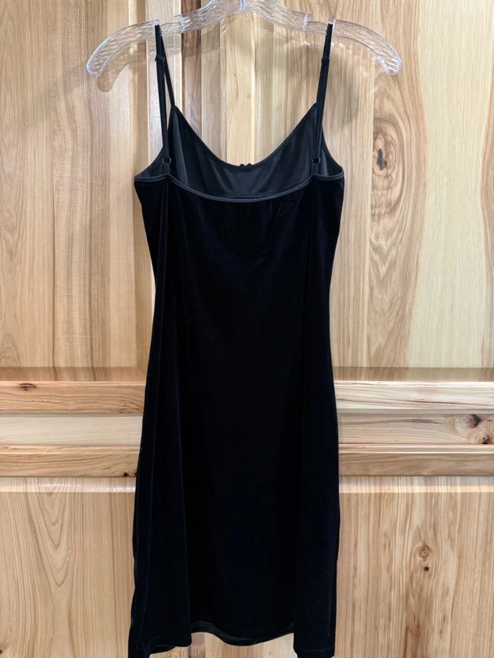 Josie Natori Crushed Velvet Dark Romantic Black Spaghetti Strap Slip Dress Sz S